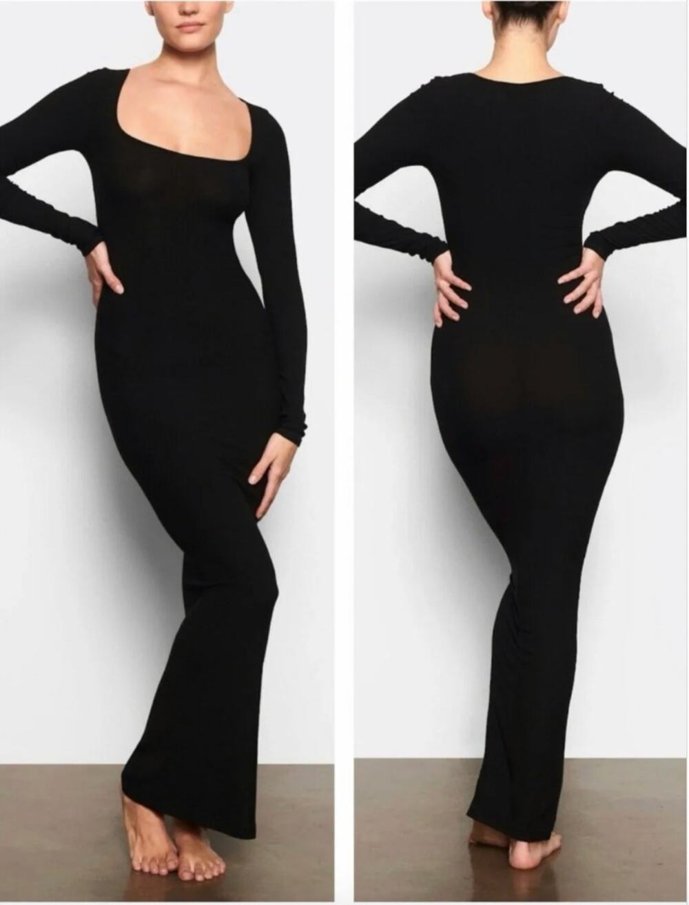 NWT SKIMS Soft Lounge Black Ribbed Maxi Dress